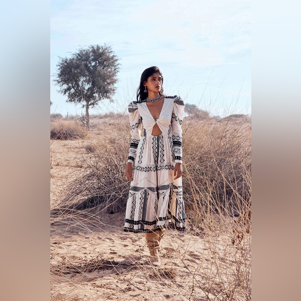 Hemant & Nandita Moira Twisted Yoke Midi
Dress